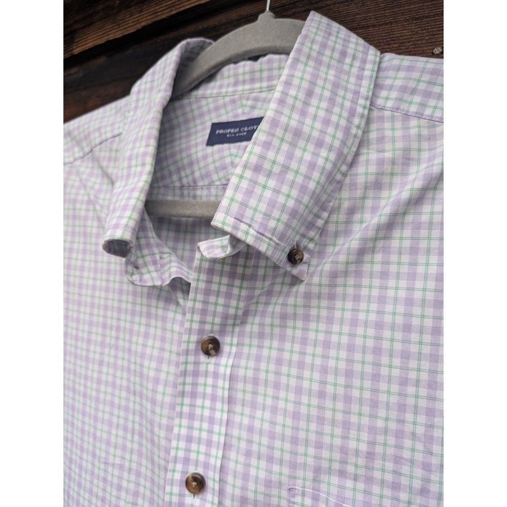 Proper Cloth $125 Lavender Mint Plaid Preppy Academia Cotton Shirt Sz LG XL